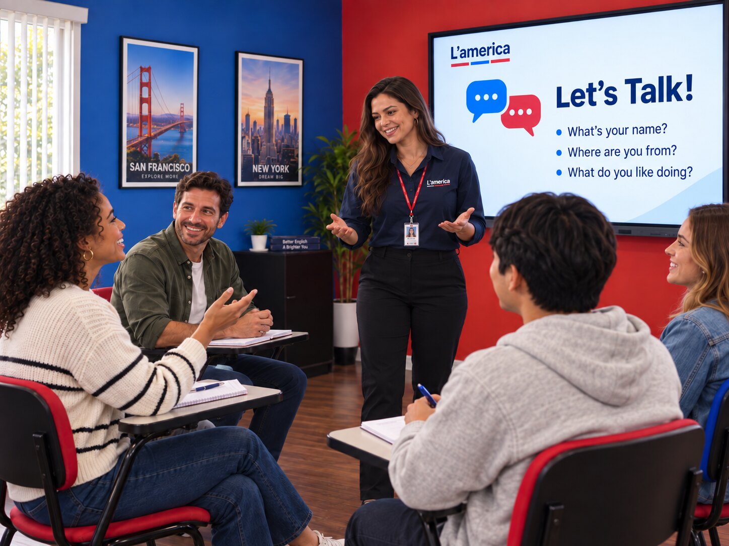 Professora e alunos em uma aula participativa