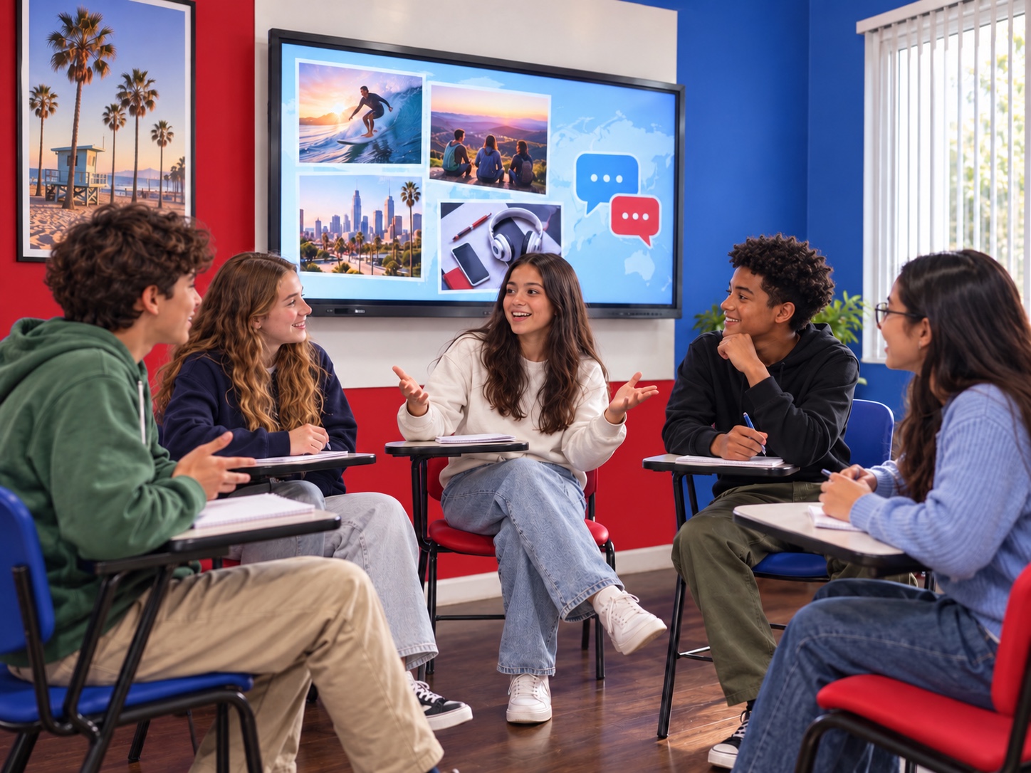 Adolescentes conversando na aula do Connect